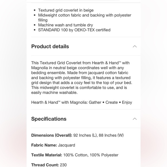 Full/Queen Textured Grid Coverlet Beige - Hearth & Hand™ with Magnolia - Picture 6 of 6